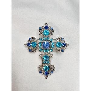 Vintage Blue Rhinestone Maltese Cross Double Wear Brooch/Pendant • 1960s–70s